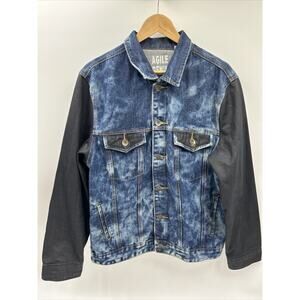 Agile Jacket Mens Large Blue Black Denim Jean Distressed Washed Jacket